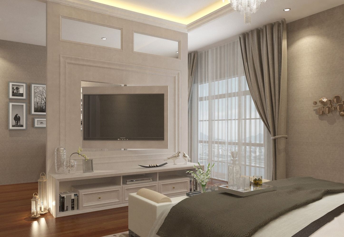 Contemporary bedroom with warm tones and built-in wardrobe — Tampines Singapore